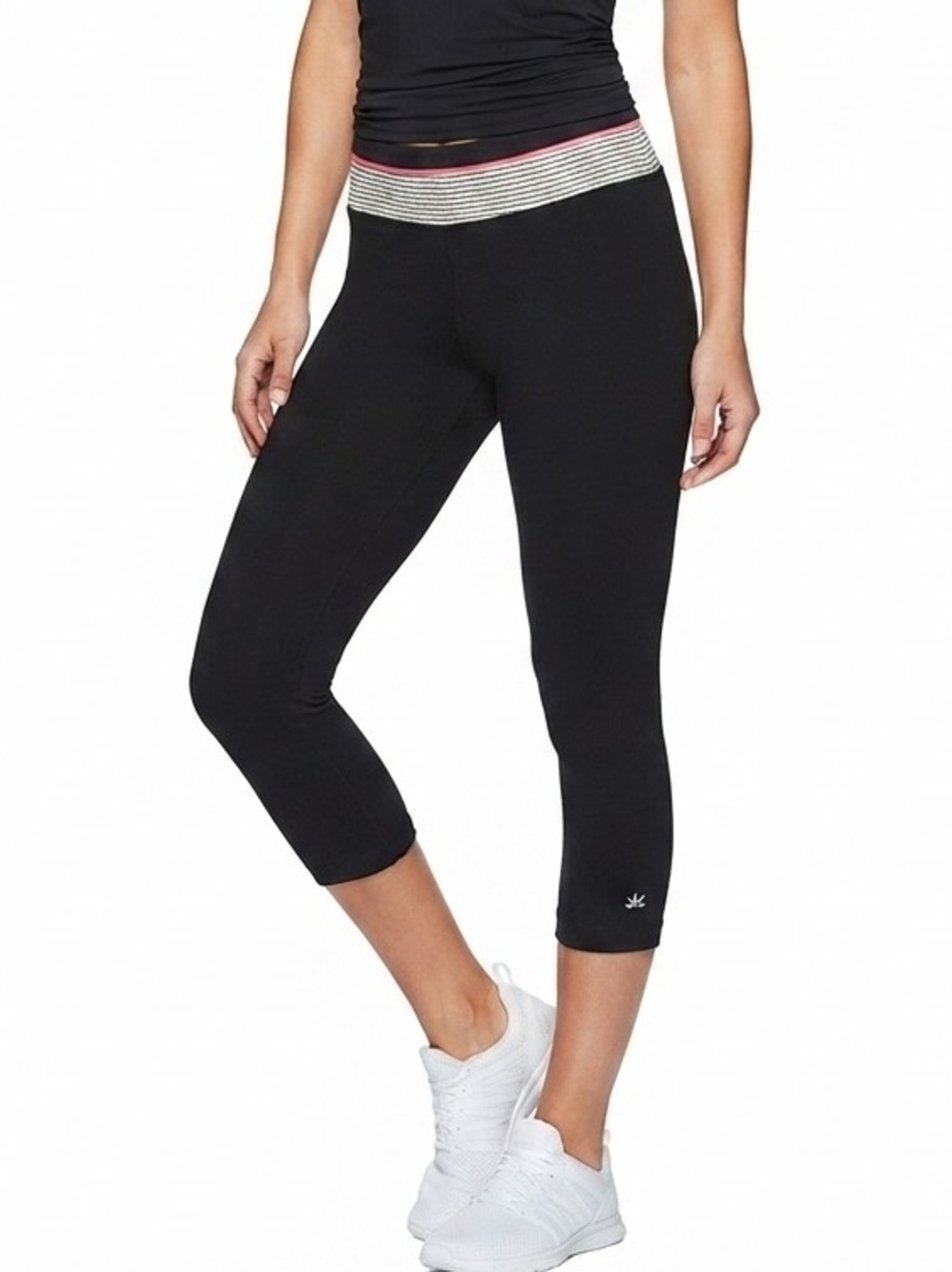 Black Cropped Active Leggings with Striped Waistband
